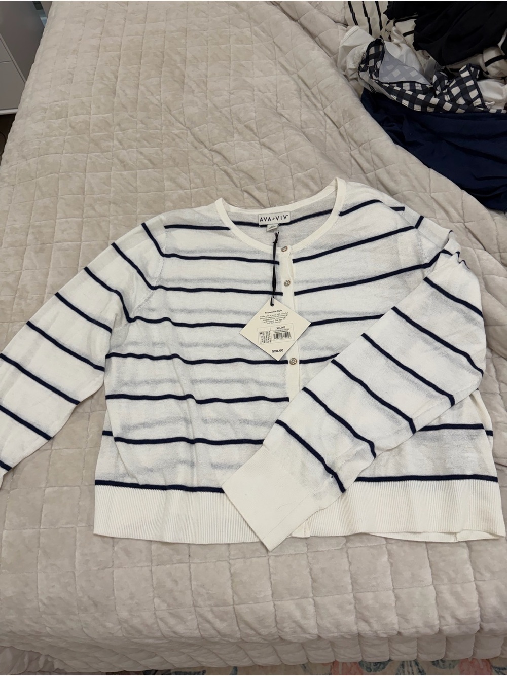 NWT Ava & Viv White and Navy Striped Cardigan